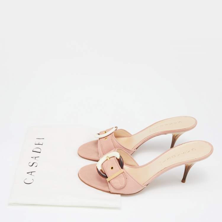 Pre Owned Casadei Pink Leather Buckle Detail Slide Sandals Size 40