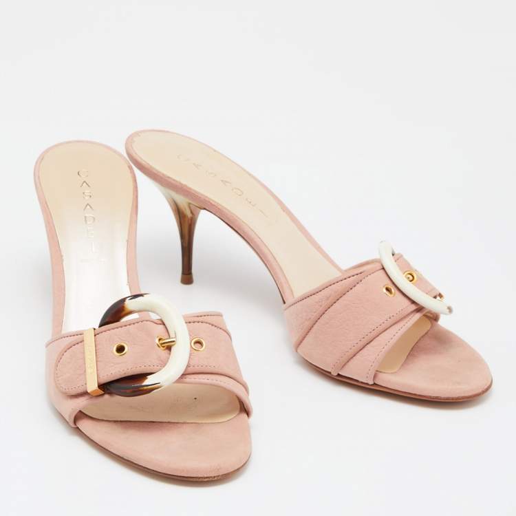 Pre Owned Casadei Pink Leather Buckle Detail Slide Sandals Size 40