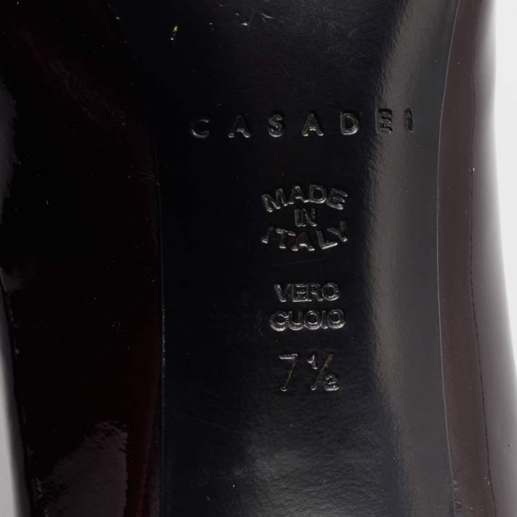 Pre Owned Casadei Burgundy Patent Block Heel  Pumps Size 37.5