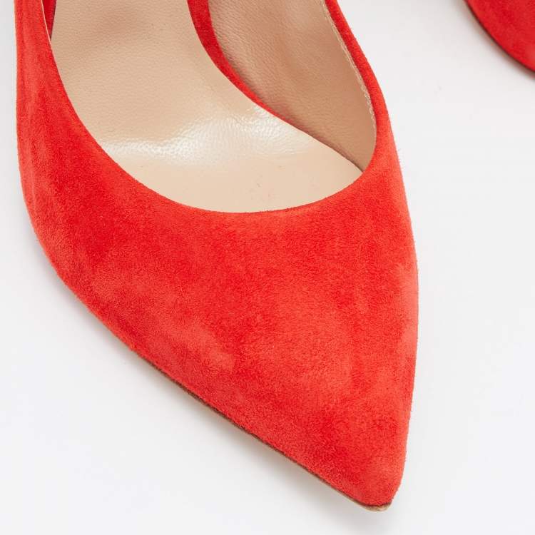 Pre Owned Casadei Red Suede Pointed Toe Pumps Size 38
