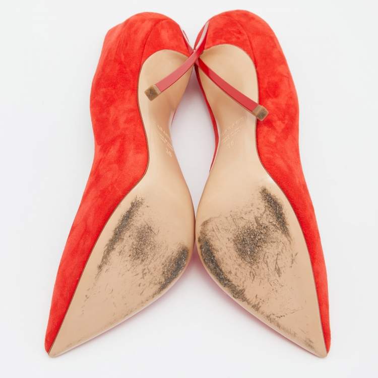 Pre Owned Casadei Red Suede Pointed Toe Pumps Size 38