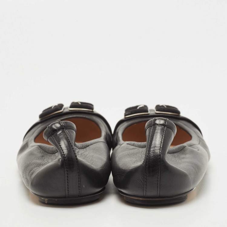 Pre Owned Casadei Black Leather Ballet Flats Size 40
