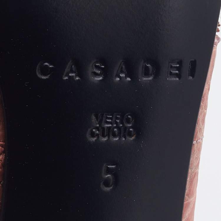 مملوكة مسبقًا Casadei Pink/Olive Green Croc Embossed Leather and Camo Print Canvas Slingback Pumps Size 35