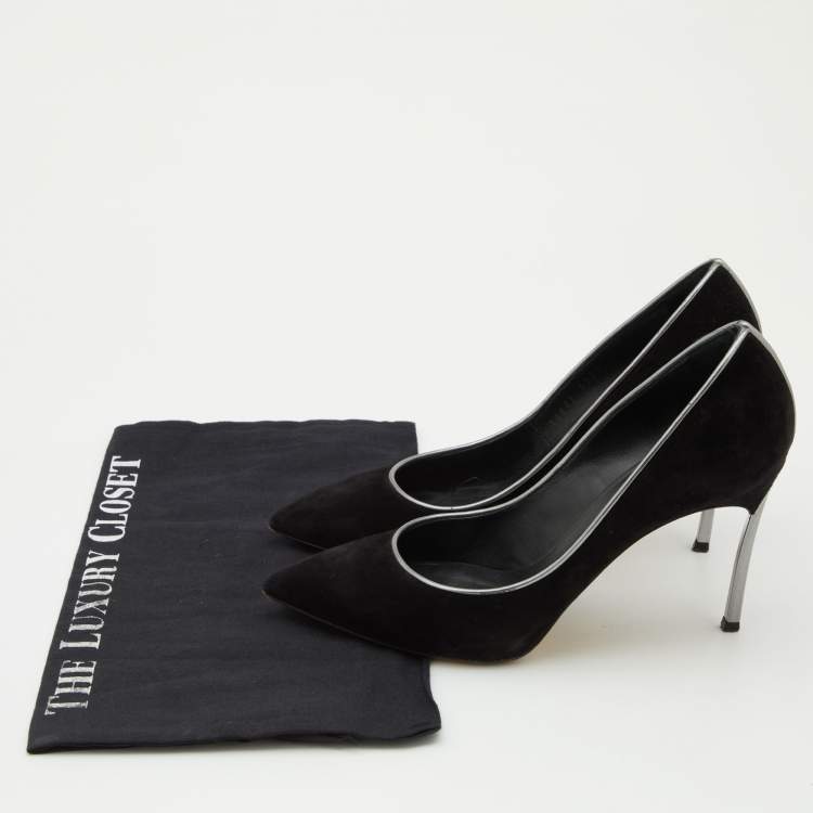 Pre Owned Casadei Black Suede Blade Pumps Size 36.5