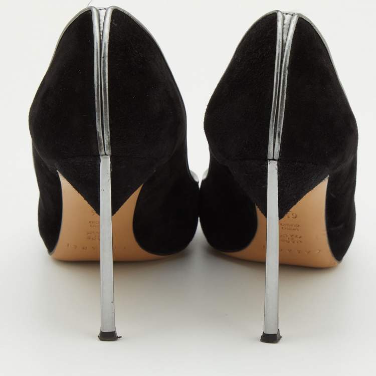 Pre Owned Casadei Black Suede Blade Pumps Size 36.5
