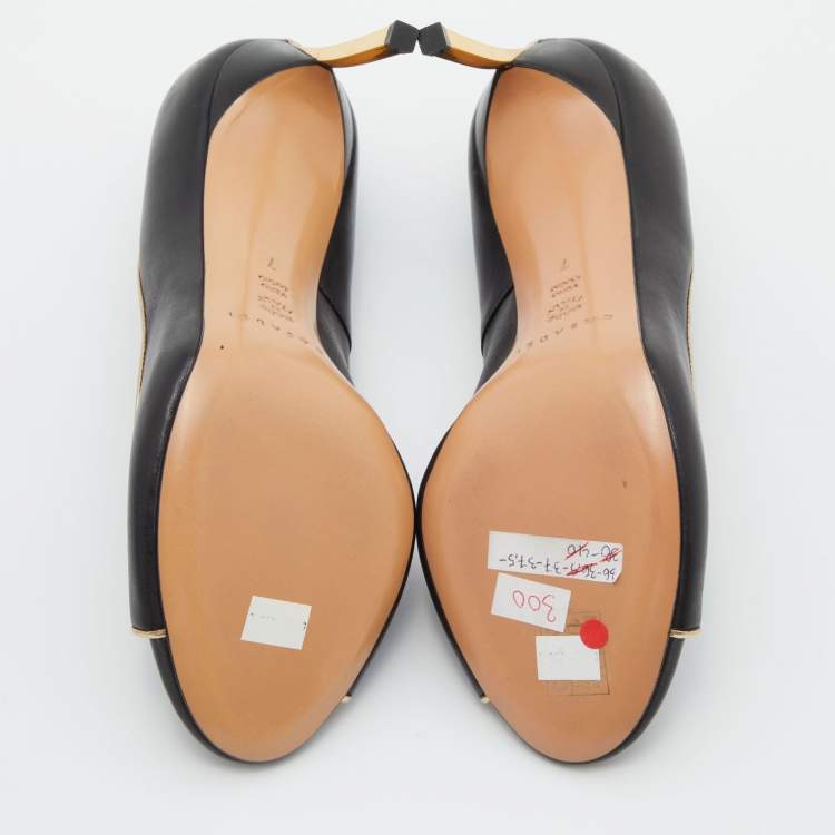 مملوكة مسبقًا Casadei Black/Gold Leather Open Toe Blade Heel Pumps Size 37