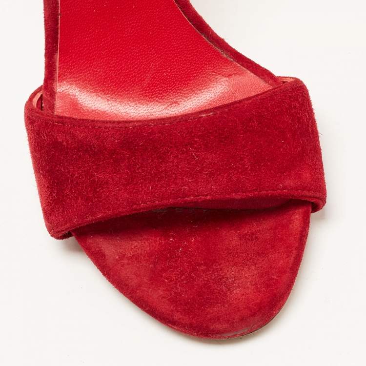 Pre Owned Casadei Red Suede and Python Ankle Strap Sandals Size 37