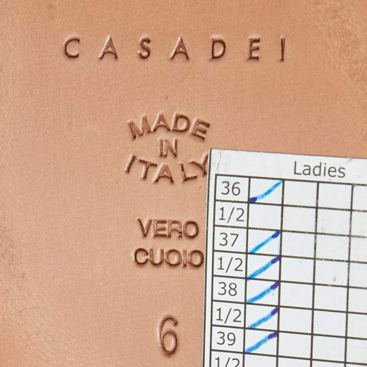 Pre Owned Casadei Brown/Orange Leather and Patent Wedge Platform Slide Sandals Size 36