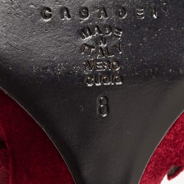 Pre Owned Casadei Red Velvet Bow Embellished Wedge Strappy Sandals Size 38
