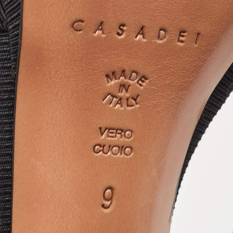 Pre Owned Casadei Black Grosgrain Fabric Crystal Embellished Platform Ankle Strap Sandals Size 36