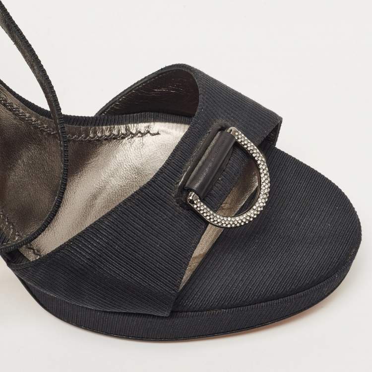 Pre Owned Casadei Black Grosgrain Fabric Crystal Embellished Platform Ankle Strap Sandals Size 36