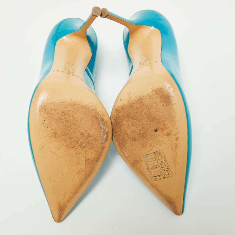 Pre Owned Casadei Blue Patent Leather Tiffany Pointed Toe Pumps Size 36.5