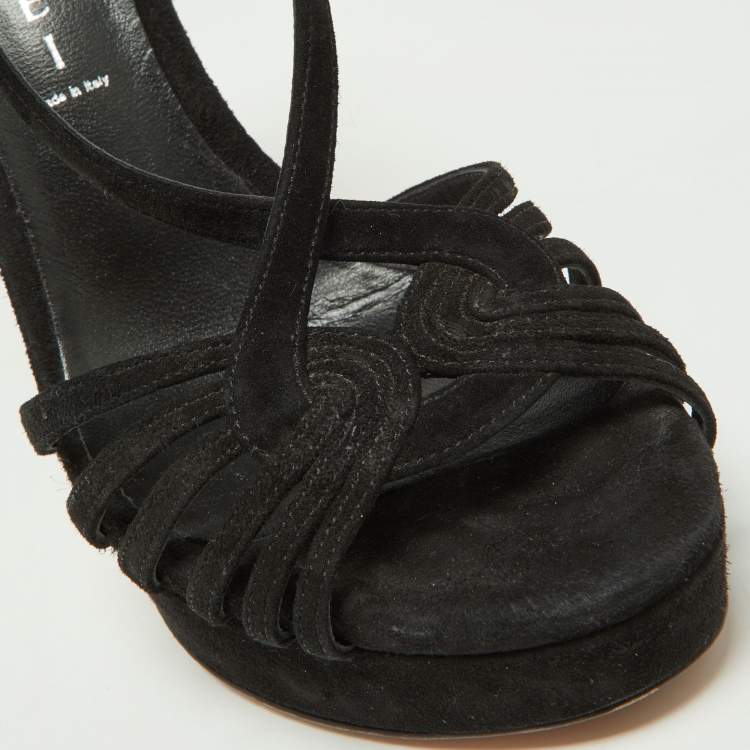 Pre Owned Casadei Black Suede Platform Strappy Sandals Size 37.5