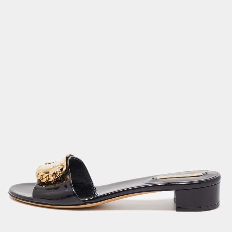 Pre Owned Casadei Black Patent Leather Slide Sandals Size 37