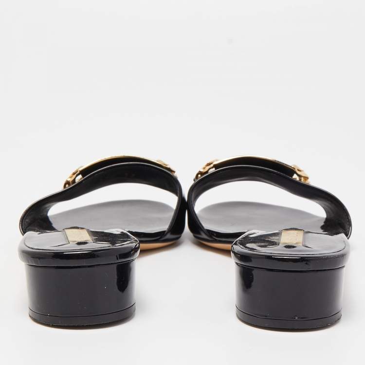 Pre Owned Casadei Black Patent Leather Slide Sandals Size 37