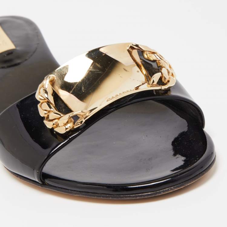 Pre Owned Casadei Black Patent Leather Slide Sandals Size 37
