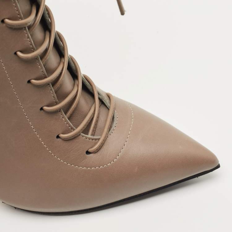 Pre Owned Casadei Grey Leather Lace Up Ankle Booties Size 36.5