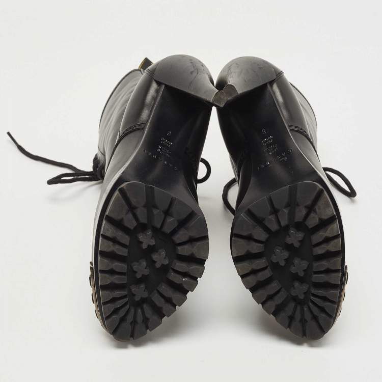 Pre Owned Casadei Black Leather Metal Cap Toe Lace Up Ankle Booties Size 36