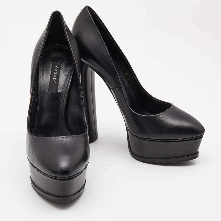 مملوكة مسبقًا Casadei Black Leather Platform Pumps Size 36.5