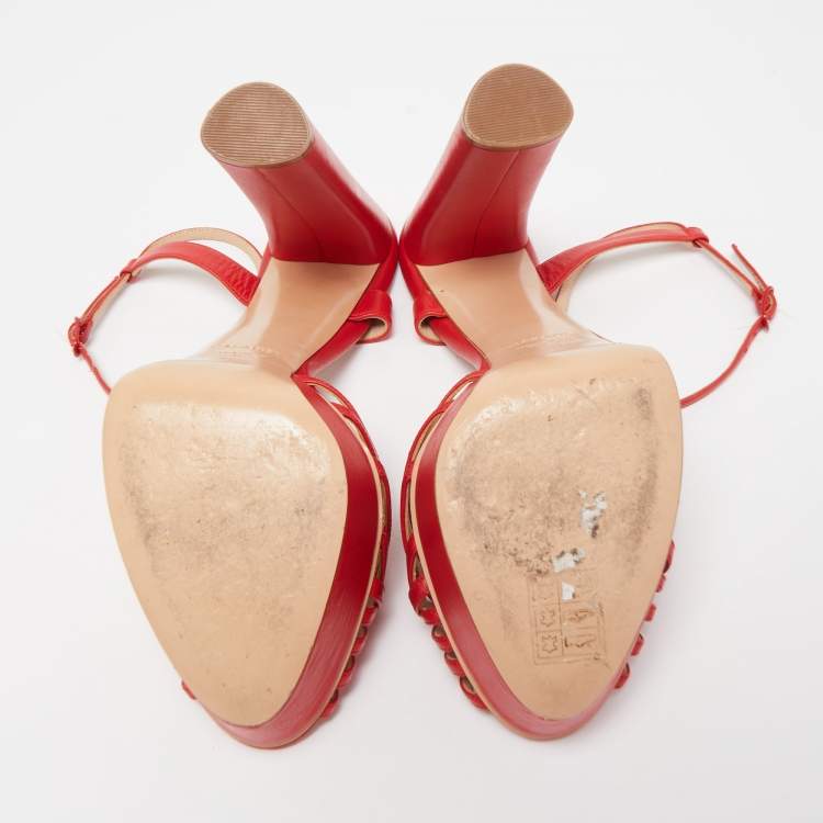 Pre Owned Casadei Red Leather Open Toe Platform Ankle Strap Sandals Size 39