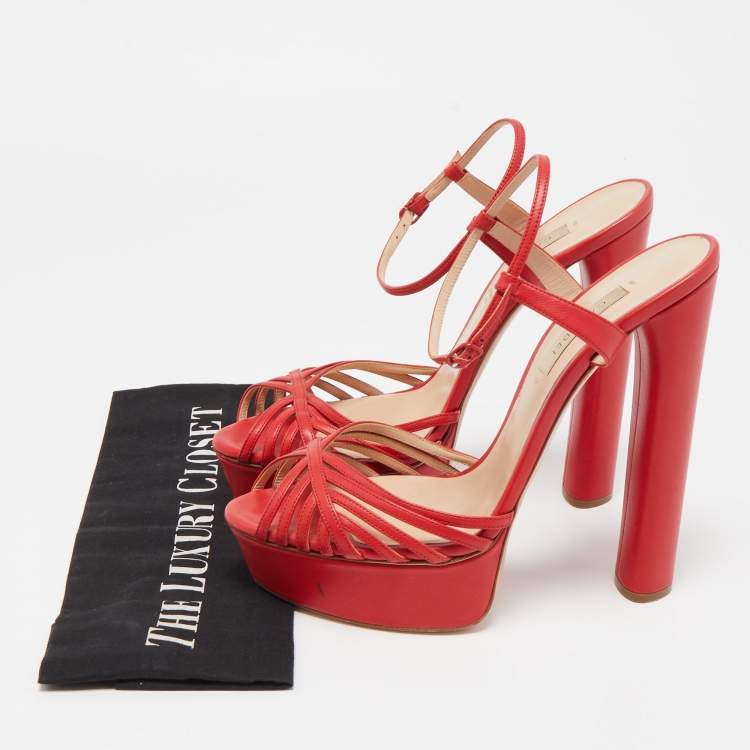 Pre Owned Casadei Red Leather Open Toe Platform Ankle Strap Sandals Size 39