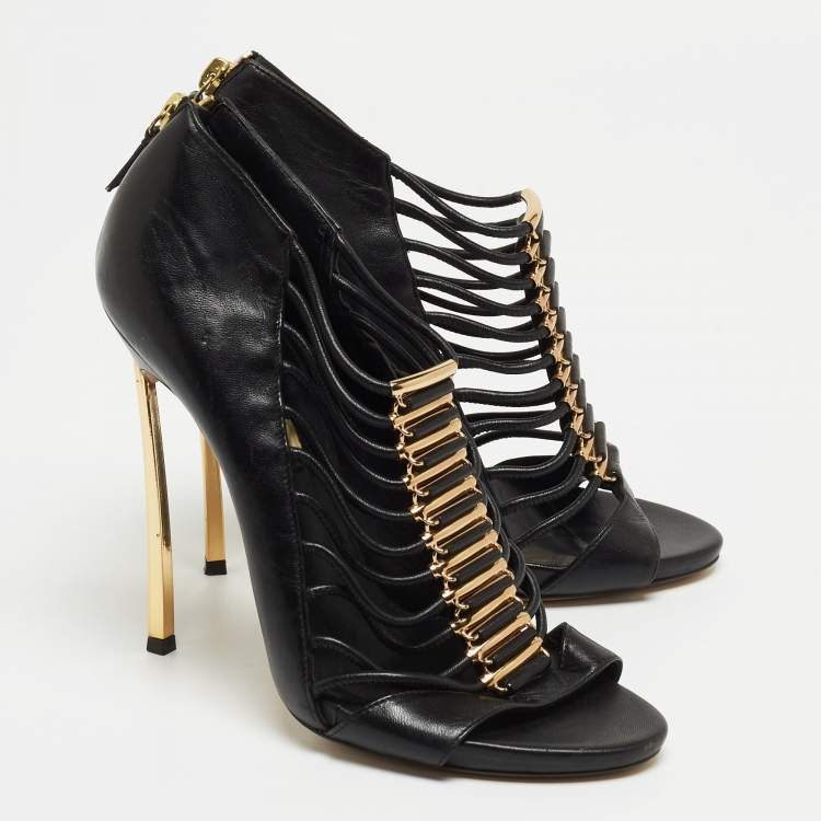 Pre Owned Casadei Black Leather Gladiator Sandals Size 38