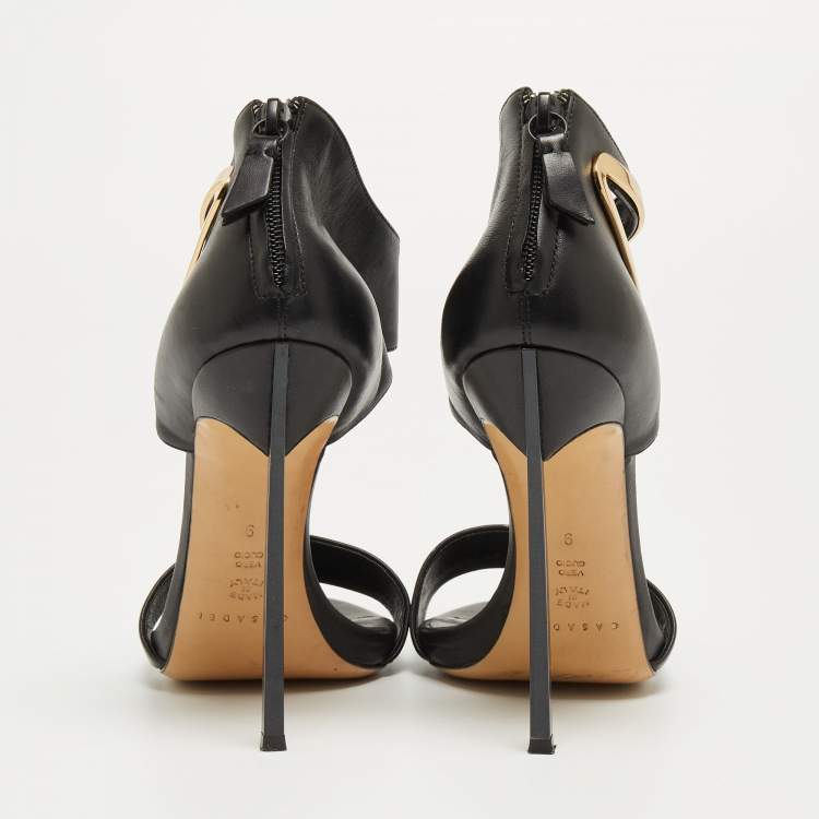 مملوكة مسبقًا Casadei Black Leather Cutout Detail Sandals Size 39