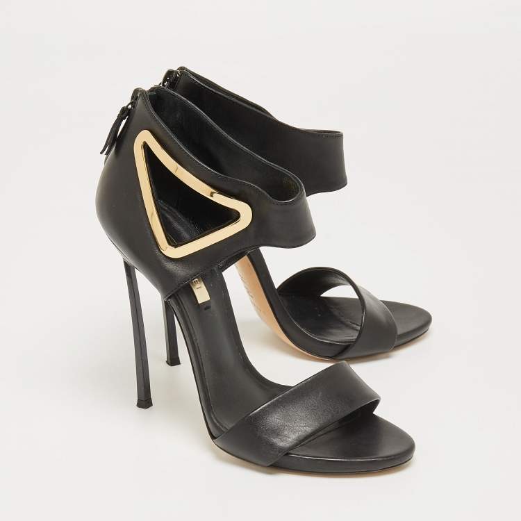 مملوكة مسبقًا Casadei Black Leather Cutout Detail Sandals Size 39