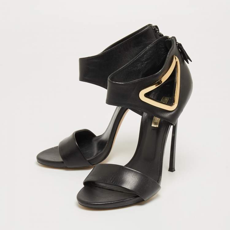 مملوكة مسبقًا Casadei Black Leather Cutout Detail Sandals Size 39