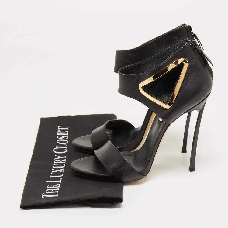 مملوكة مسبقًا Casadei Black Leather Cutout Detail Sandals Size 39