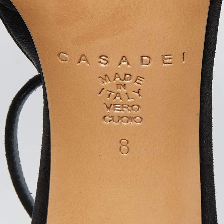 Pre Owned Casadei Black Suede Crystal Embellished Heel Ankle Wrap Sandals Size 38