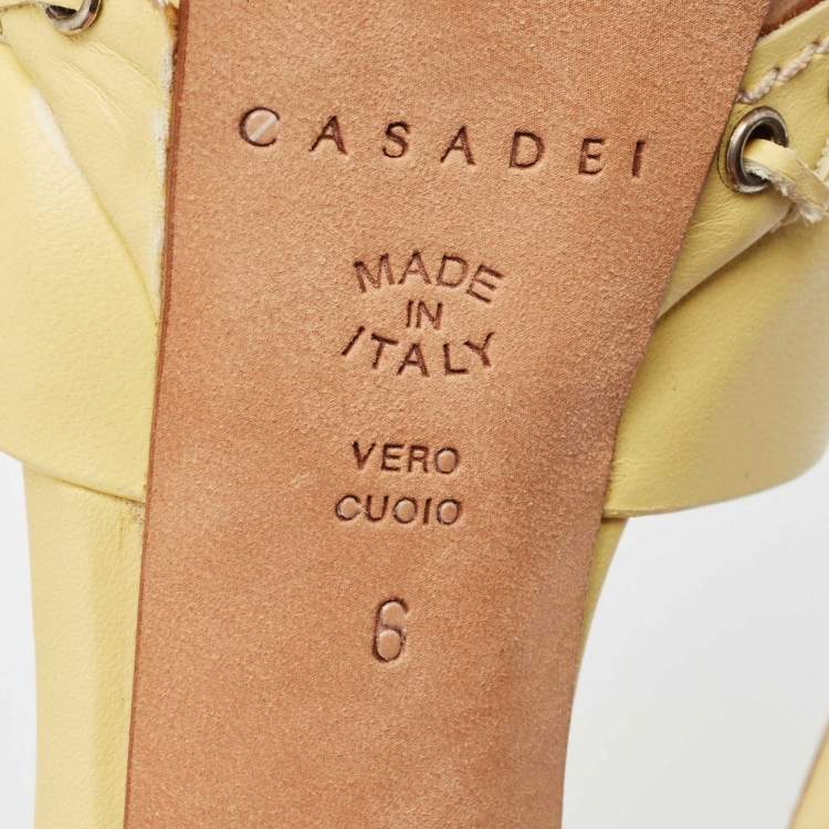 Pre Owned Casadei Yellow Leather Peep Toe Cork Platform Slingback Sandals Size 36