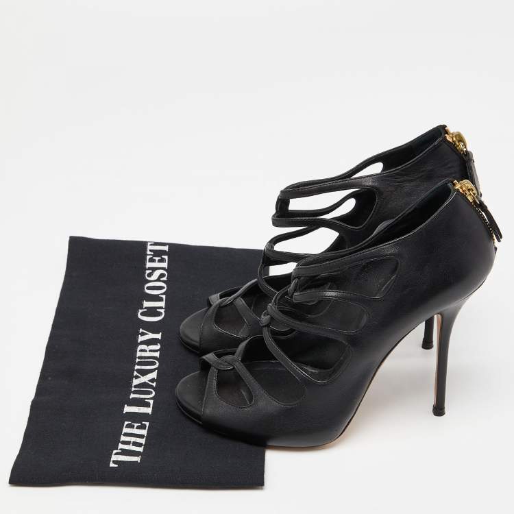 Pre Owned Casadei Black Leather Cutout Sandals Size 37