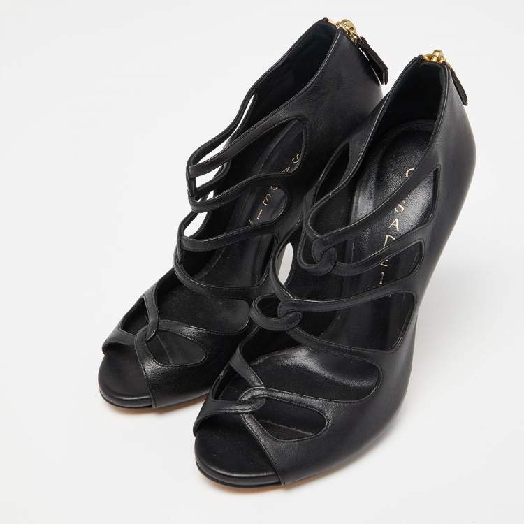 Pre Owned Casadei Black Leather Cutout Sandals Size 37