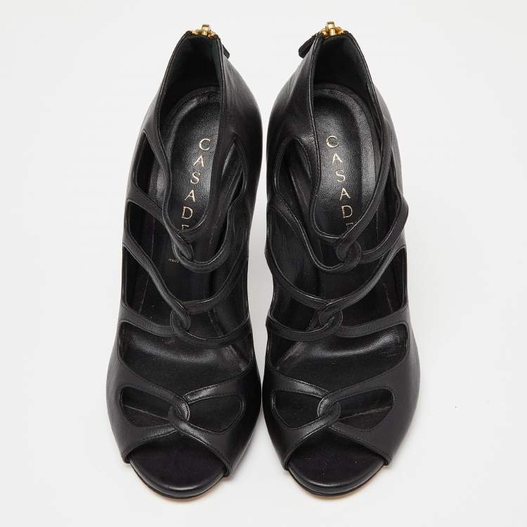Pre Owned Casadei Black Leather Cutout Sandals Size 37