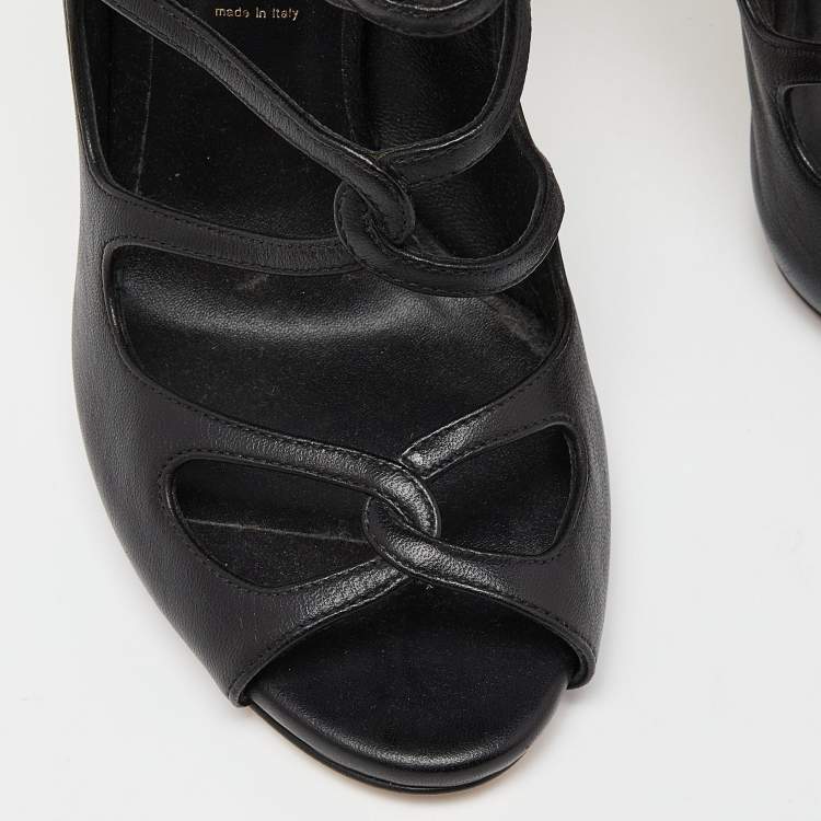 Pre Owned Casadei Black Leather Cutout Sandals Size 37