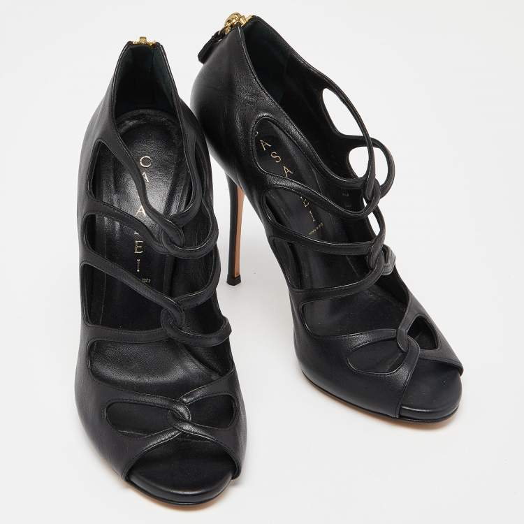 Pre Owned Casadei Black Leather Cutout Sandals Size 37