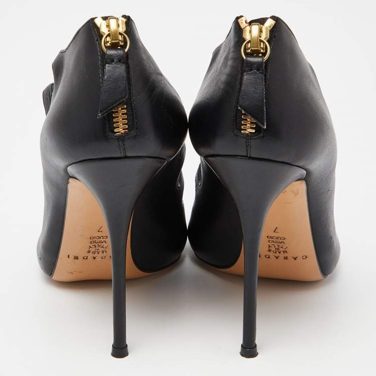 Pre Owned Casadei Black Leather Cutout Sandals Size 37