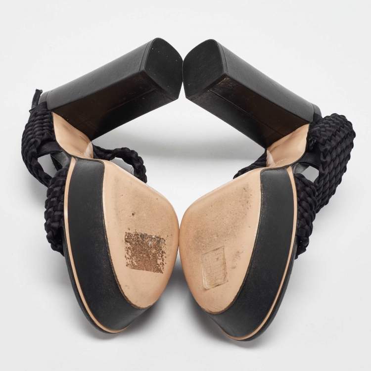 Pre Owned Casadei Black Woven Satin and Fabric Platform Ankle Strap Sandals Size 40