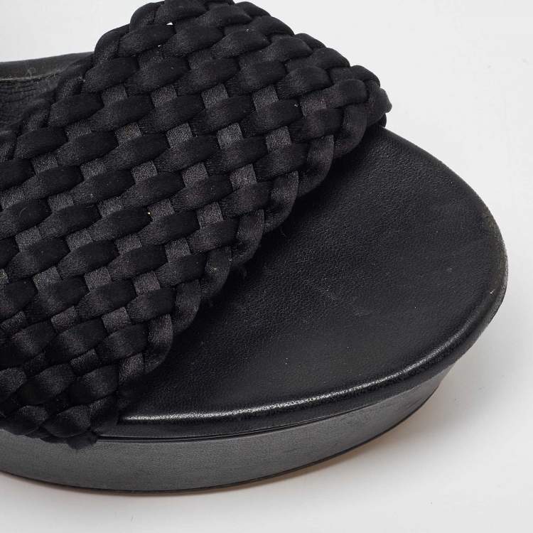 Pre Owned Casadei Black Woven Satin and Fabric Platform Ankle Strap Sandals Size 40