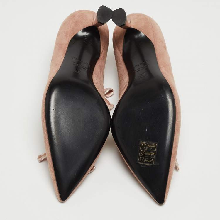 Pre Owned Casadei Pink Suede Chain T-Strap Bow Pointed Toe Pumps Size 37