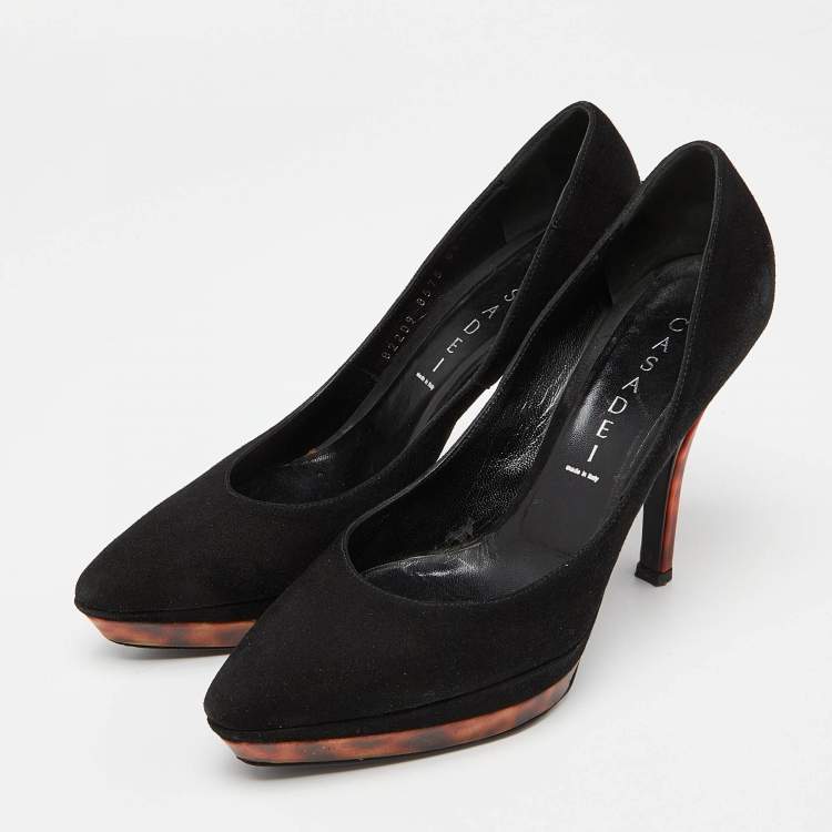 Pre Owned Casadei Black Suede Platform Pumps Size 37