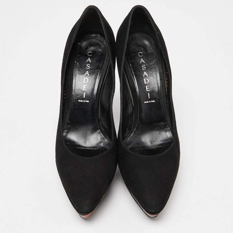 Pre Owned Casadei Black Suede Platform Pumps Size 37