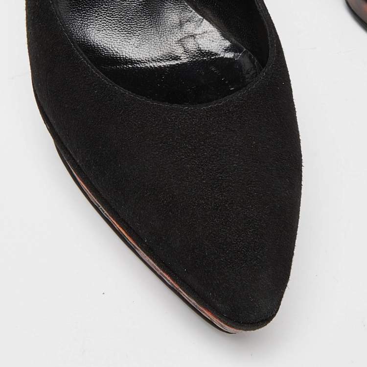 Pre Owned Casadei Black Suede Platform Pumps Size 37