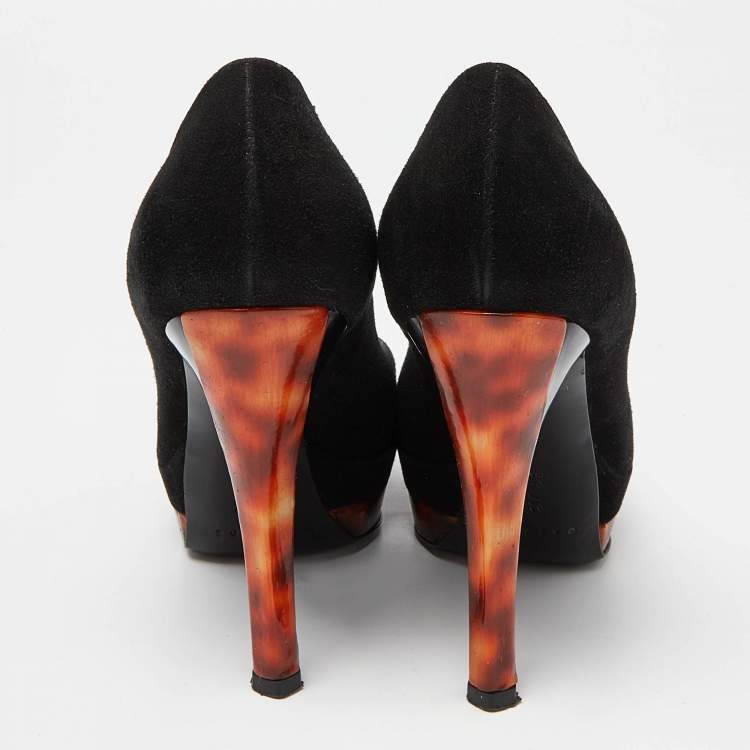 Pre Owned Casadei Black Suede Platform Pumps Size 37