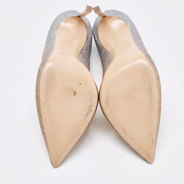 Pre Owned Casadei Gold/Silver Ombre Glitter Leather Blade Pumps Size 38