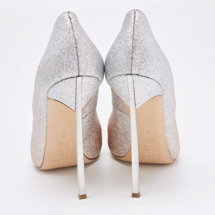 Pre Owned Casadei Gold/Silver Ombre Glitter Leather Blade Pumps Size 38