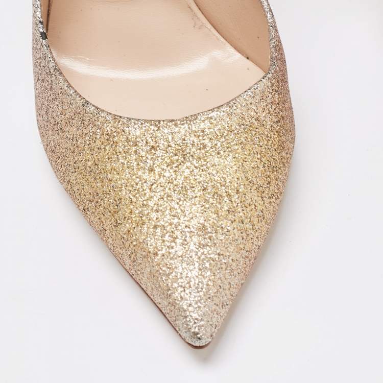 Pre Owned Casadei Gold/Silver Ombre Glitter Leather Blade Pumps Size 38