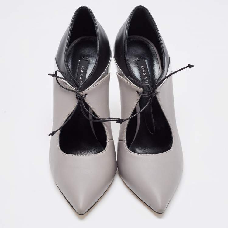 Pre Owned Casadei Tricolor Patent and Leather Lace Booties Size 38