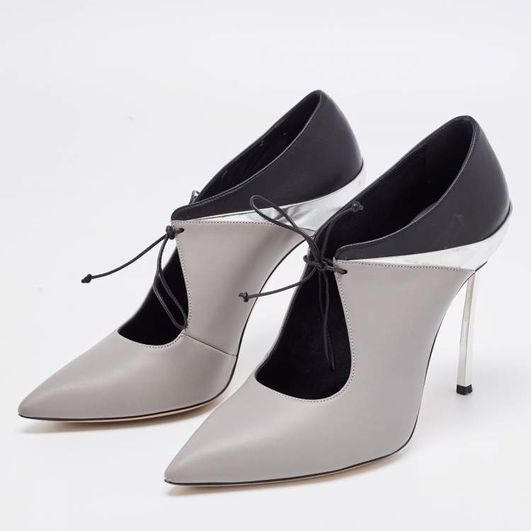 Pre Owned Casadei Tricolor Patent and Leather Lace Booties Size 38